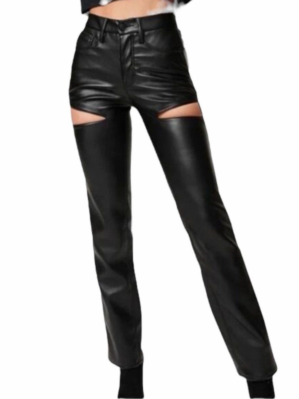 Good American Black Faux Leather Cutout High-Waist Skinny Pants